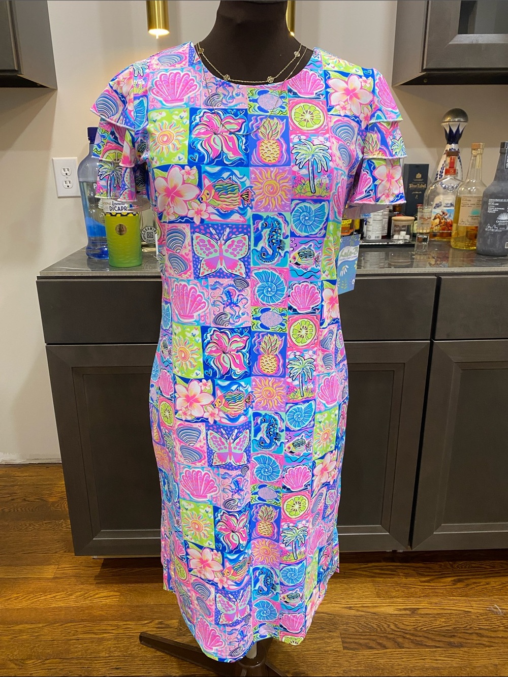 Lulu B dress colorful vibrant long maxi ruffle stretch no wrinkle tropical Lilly